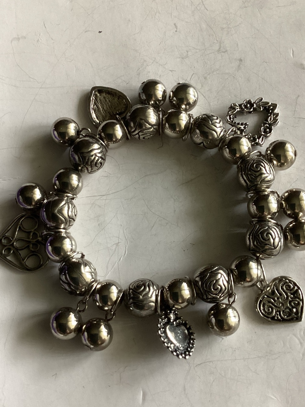 Silver Heart Charm Beaded Bracelet